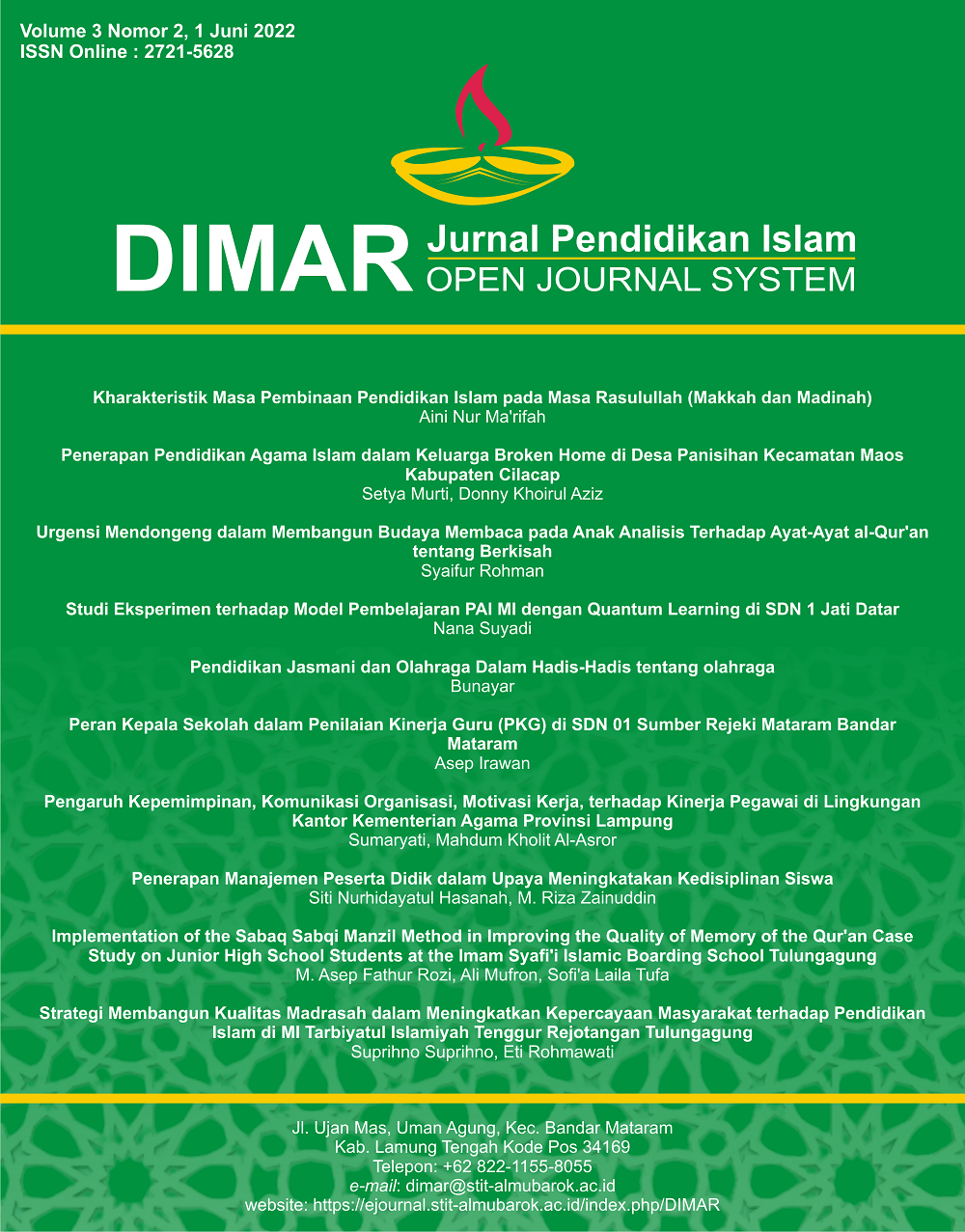 					View Vol. 3 No. 2 (2022): DIMAR: Jurnal Pendidikan Islam
				